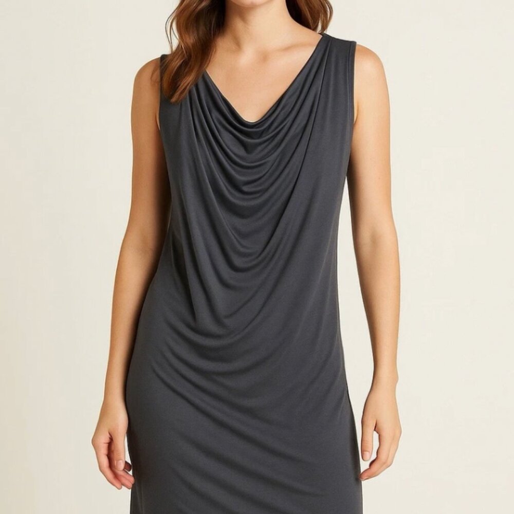 VINCE Tank Dress Dark Grey Sleeveless Stretch Sheath Drape Medium EUC